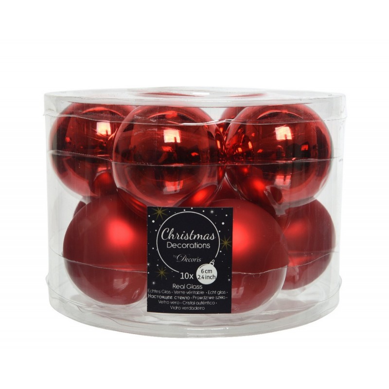 Glass Christmas Baubles Diam 6 cm Set of 10