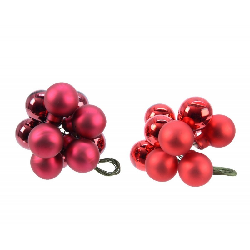 Grappe de 10 boules de Noël rouges 2 cm. Pièce unique