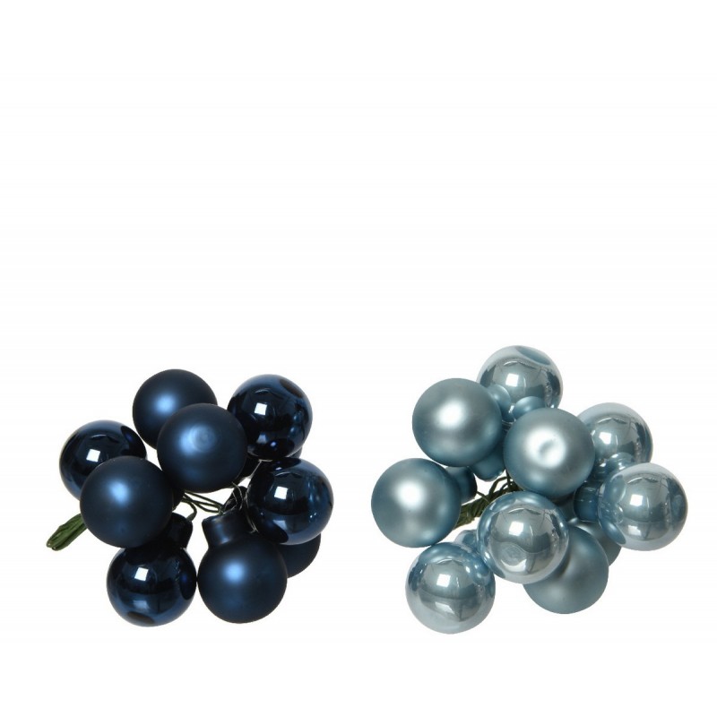 Grappe de 10 boules de Noël bleues 2 cm. Pièce unique