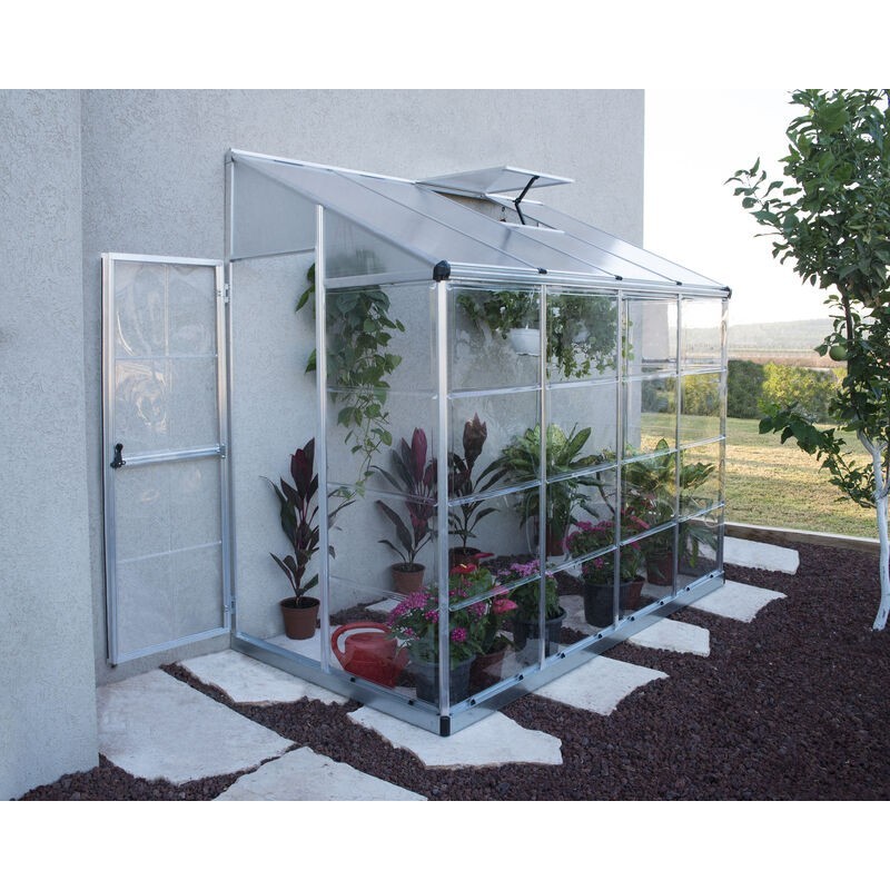 Serre de jardin adossée Canopia en polycarbonate argenté 244x124x225 cm hybride