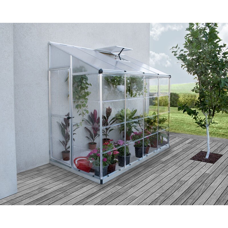 Serre de jardin adossée Canopia en polycarbonate argenté 244x124x225 cm hybride