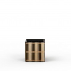 Herstera DECO PLANTER Jardinière Cube en Métal Noir et Bois 50x50x50 cm