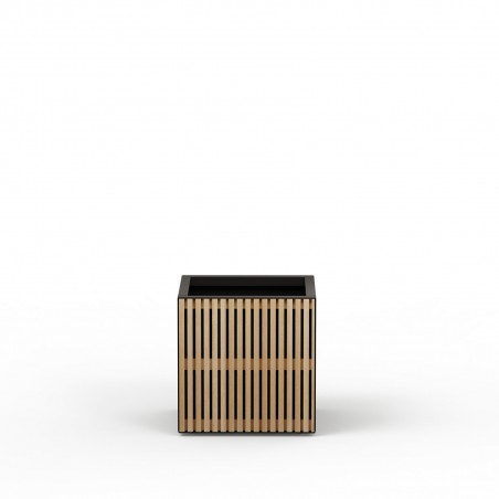 Herstera DECO PLANTER Jardinière Cube en Métal Noir et Bois 50x50x50 cm