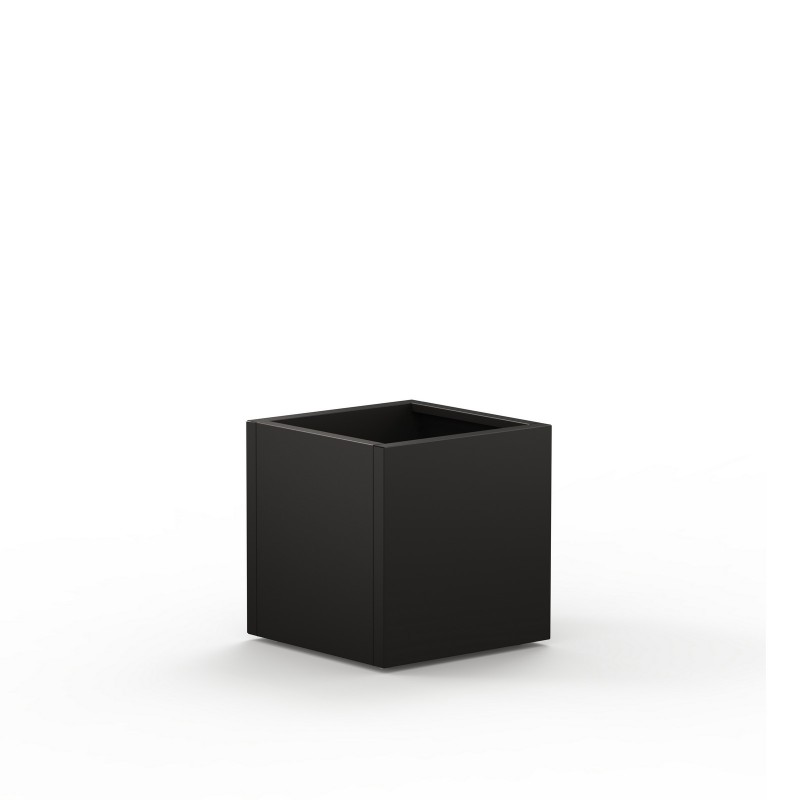 Herstera DECO PLANTER Jardinière Cube en Métal Noir et Bois 50x50x50 cm