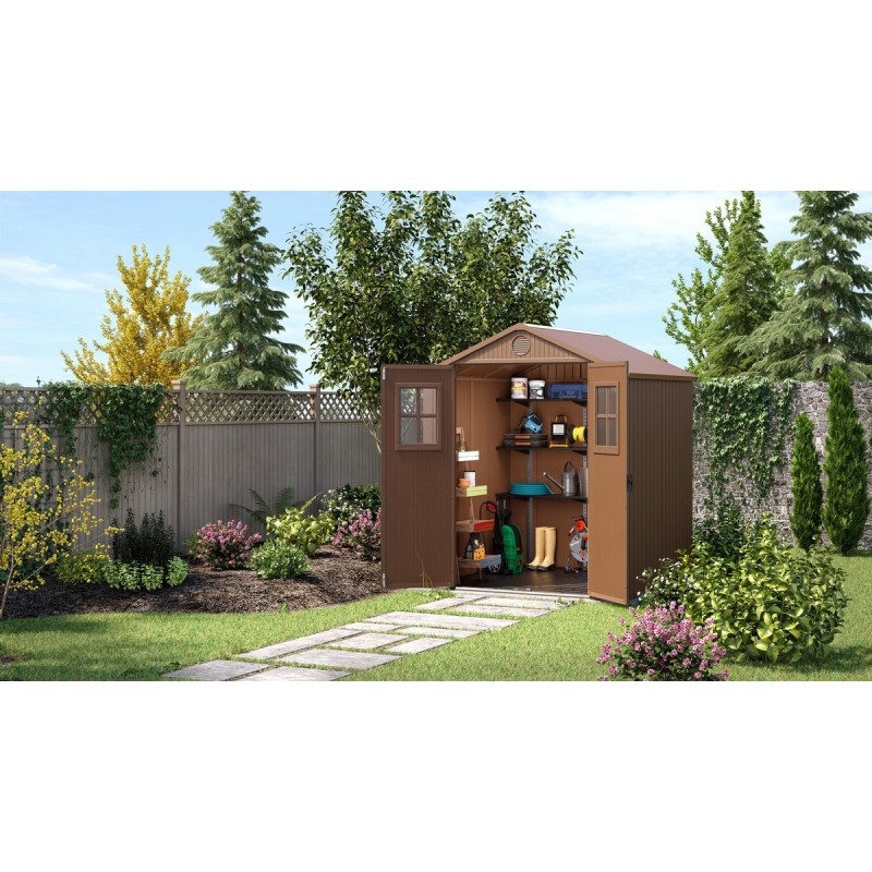 Abri de jardin en résine Keter DARWIN 6x6 bois avec fenêtres avant