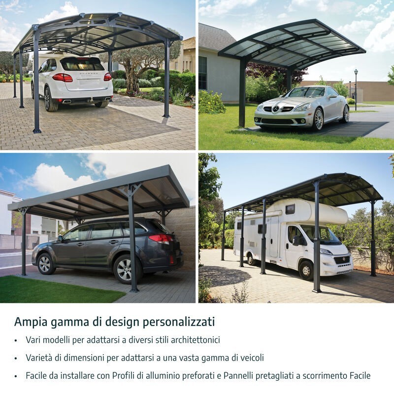 Canopia Sydney Carport Doppio Tetto Spiovente in Alluminio 6 X 6 m Nero