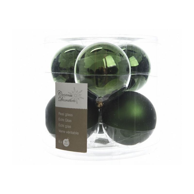 Boules de Noël à suspendre en verre 8 cm Vert. Ensemble de 6