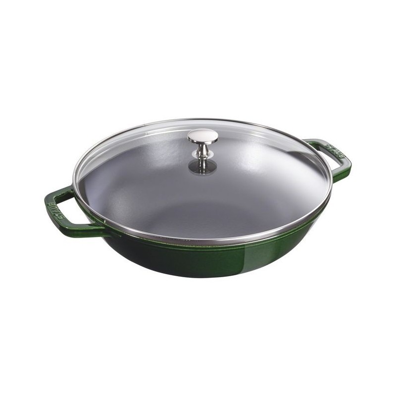 Cast Iron Wok with Glass Lid 30 cm Basil Green