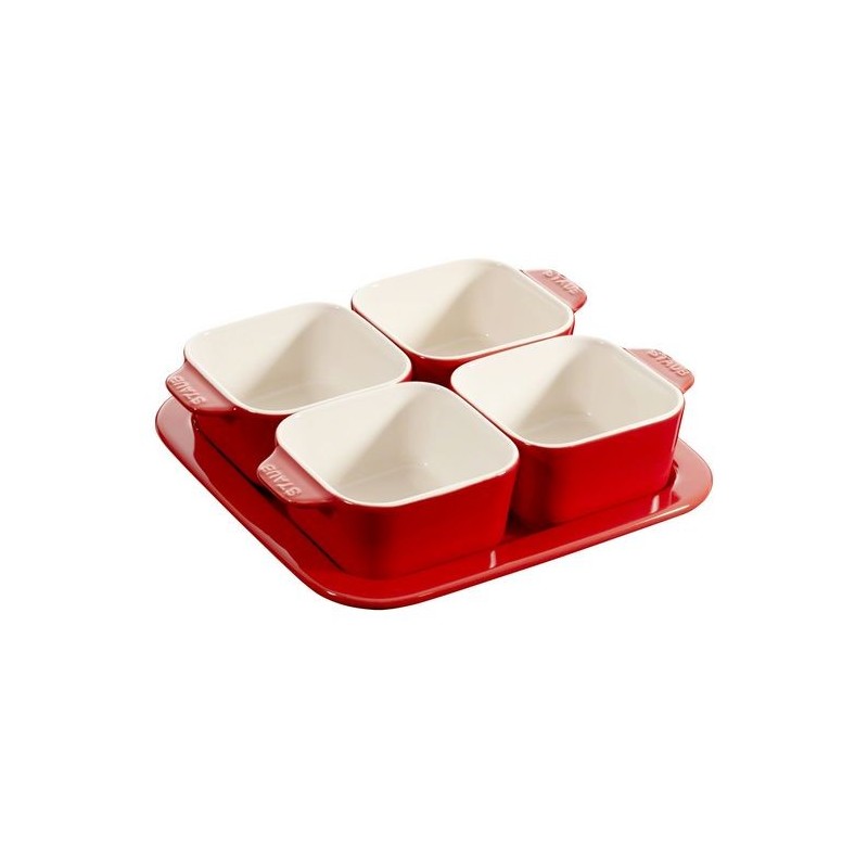 Aperitif Set 19 x 19 cm Red Set of 5 in Ceramic