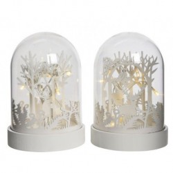 Christmas scene in luminous wood White dim 12.5x18 cm-6L Single Piece