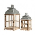 Wooden lantern with large Gray Washed glass dim 28x28x57 cm