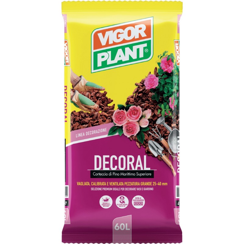 Corteccia selezionata di Pino Grande 25-40 mm Decoral 60 litri Vigorplant