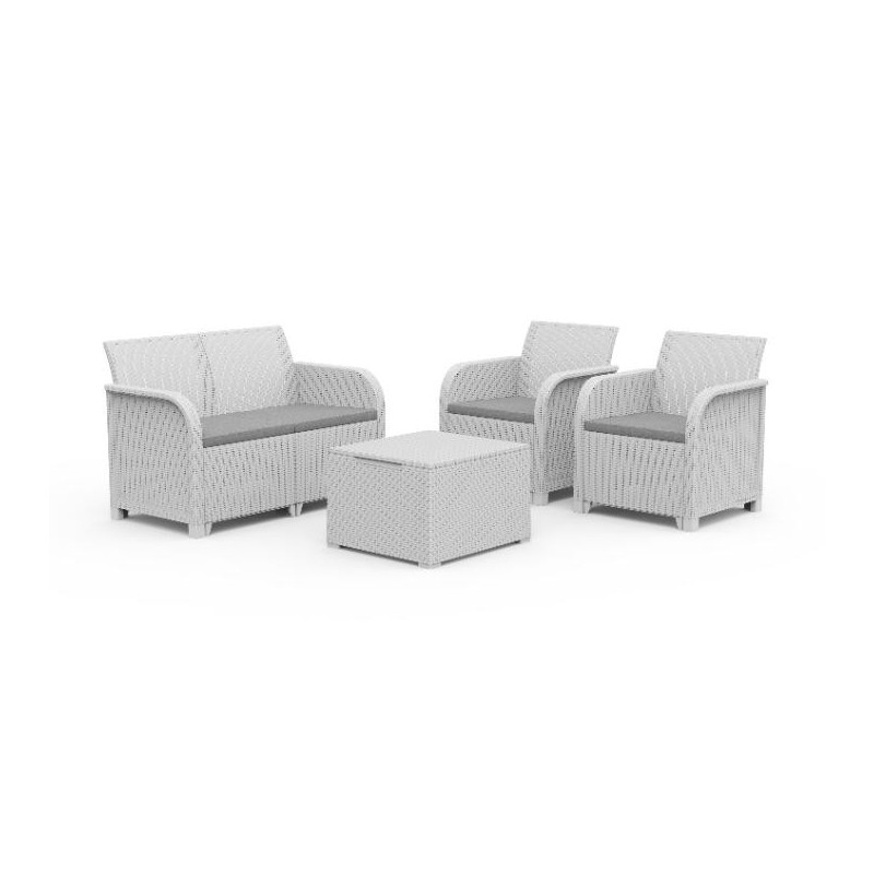 Keter Set 2 Poltrone + Divano + Tavolino contenitore ROSALIE LOUNGE Bianco