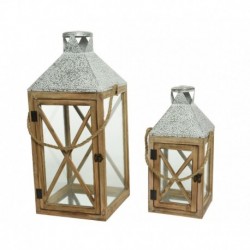 Large wooden lantern with glass dim 25x25x60 cm. Single piece