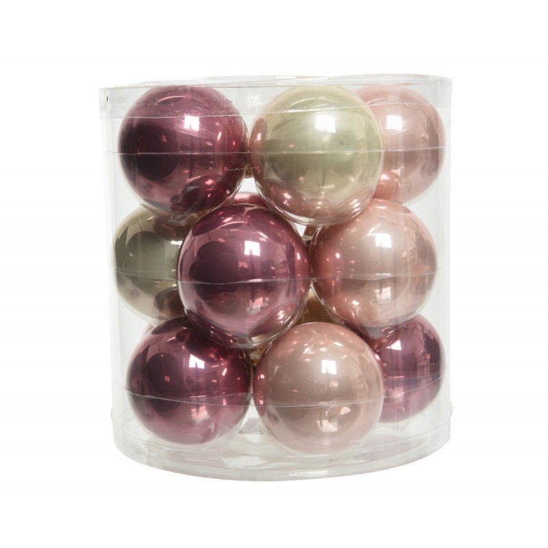 Palline di Natale in vetro da appendere 6 cm Rosa e Perla. Set 15