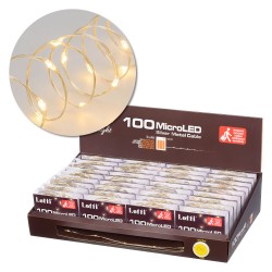 Catena 100 MicroLED BIANCO CALDO 1,5mm versione PDQ Luce Fissa a