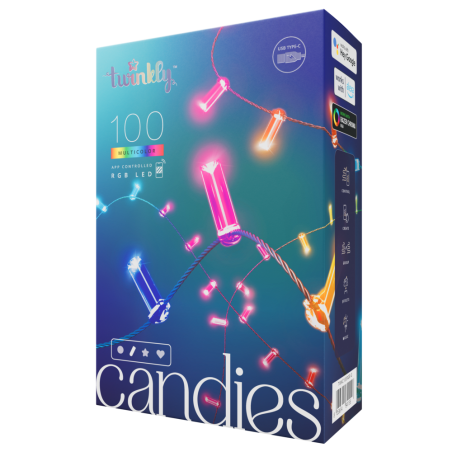 Twinkly CANDIES Smart Candle Christmas Lights 100 RGB LEDs II Generation Green Cable