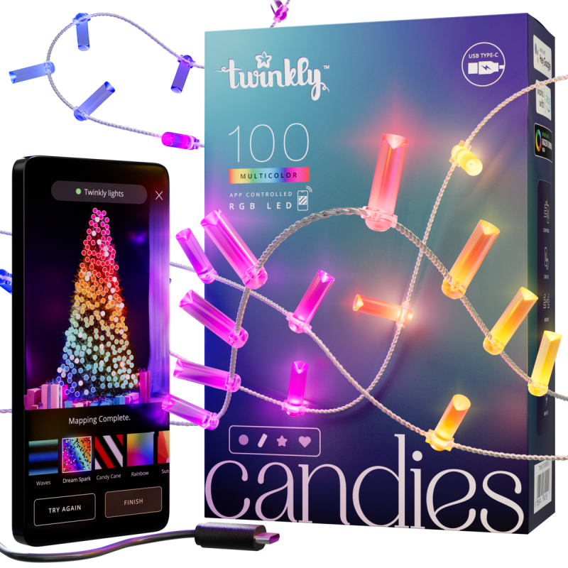 Twinkly CANDIES a Candela Luci di Natale Smart 100 Led RGB II Generazione Cavo Trasparente