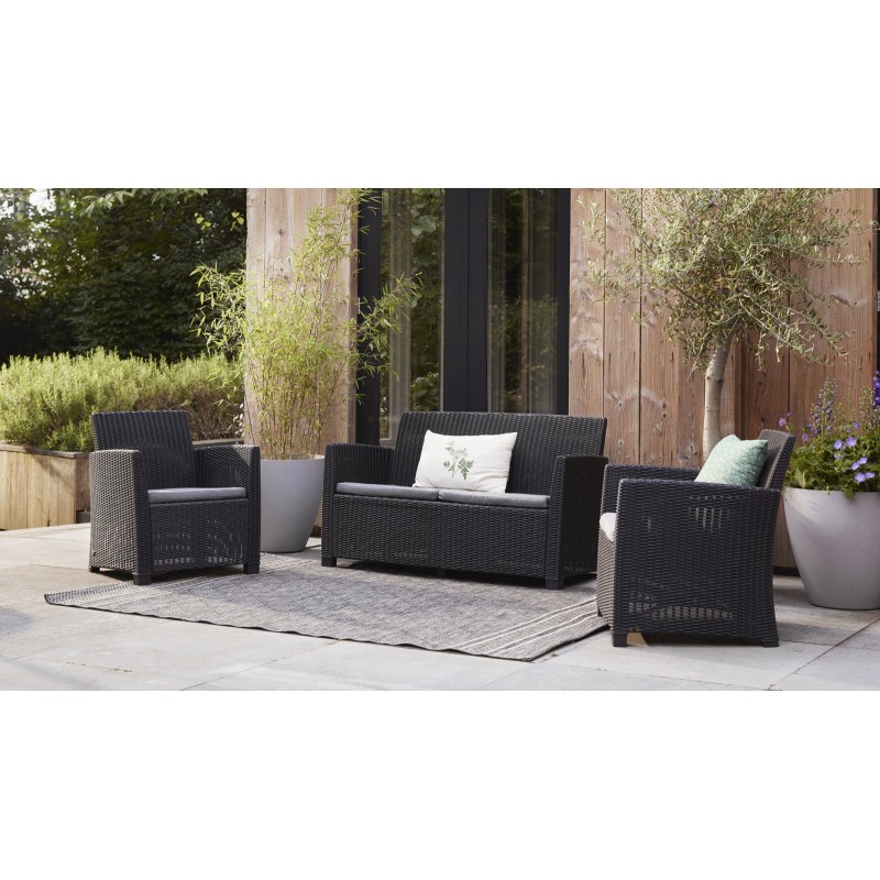 Keter Set Lounge MIA Grafite Sofa + 2 Armchairs + Storage Table