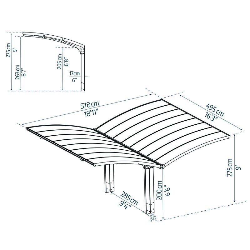 Canopia Arizona Wave Double Carport in Aluminum 6 x 5 m