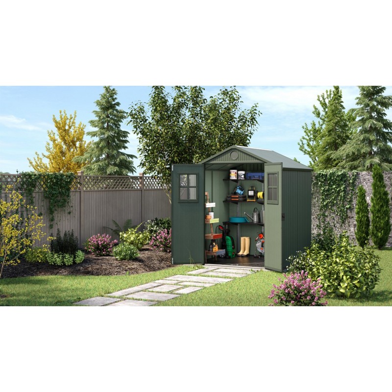 Keter DARWIN 6x6 Green Resin Garden Shed with Front Windows