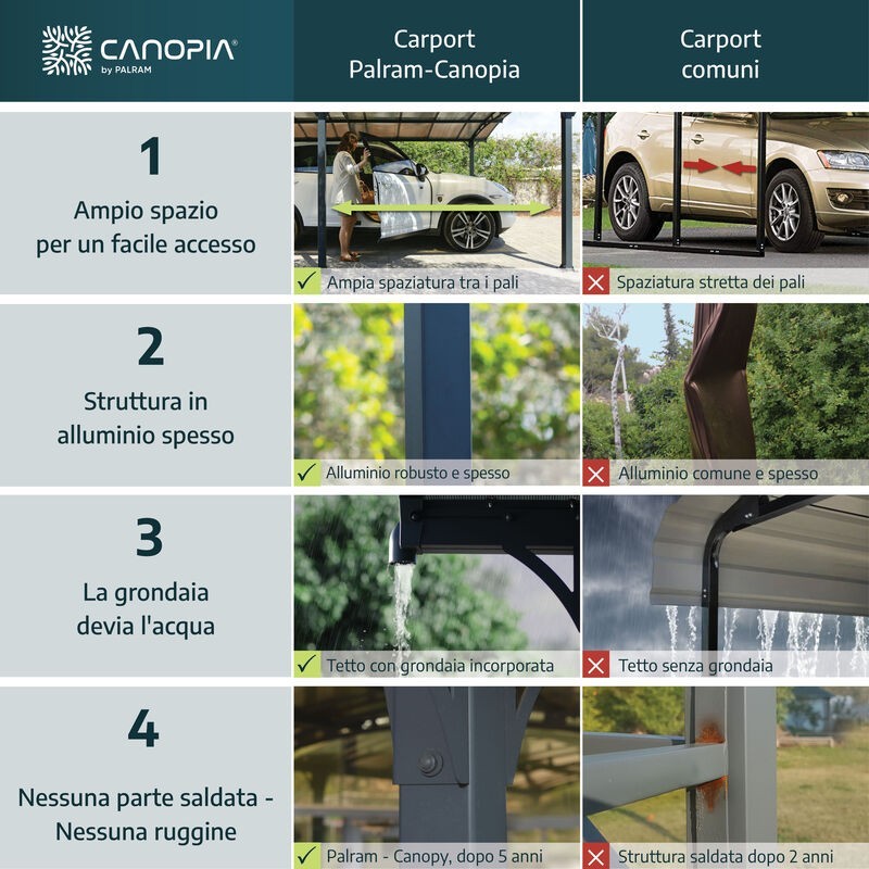 Canopia Sydney Carport Doppio Tetto Spiovente in Alluminio 6 X 6 m Nero