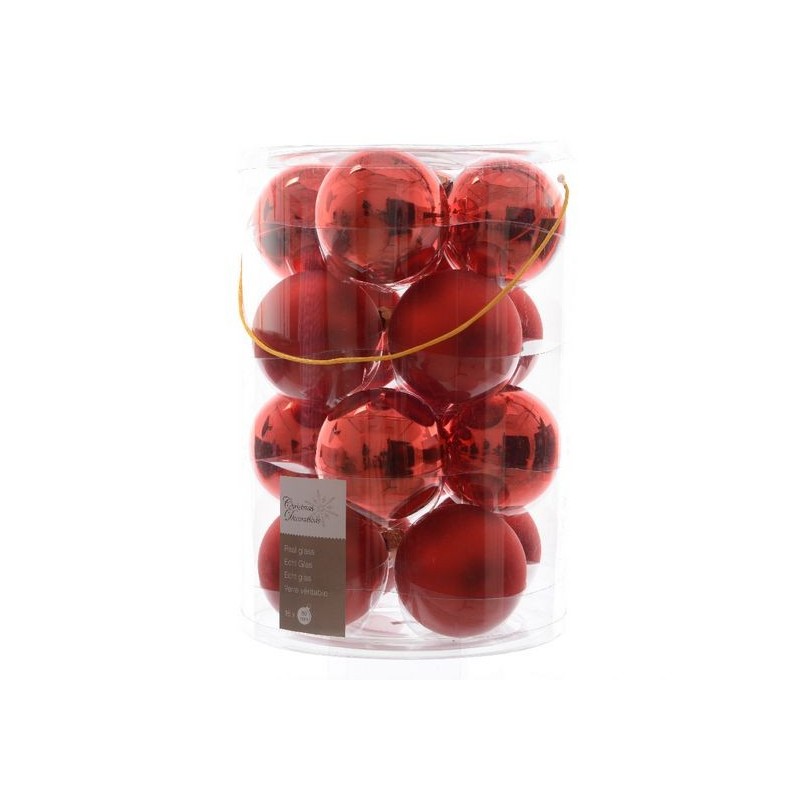 Palline di Natale da Appendere in Vetro 8 cm Rosso Natale. Set di 16